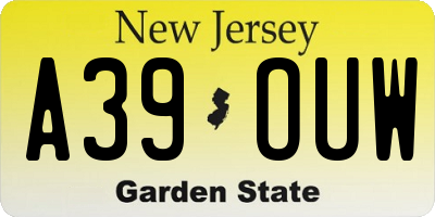 NJ license plate A39OUW