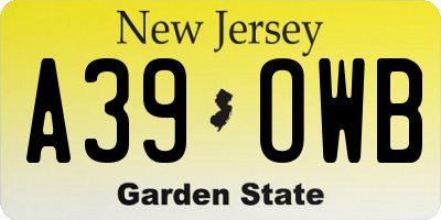 NJ license plate A39OWB