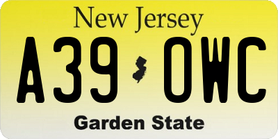 NJ license plate A39OWC