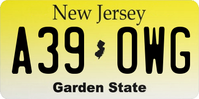 NJ license plate A39OWG