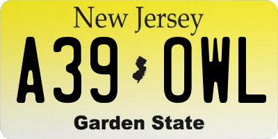 NJ license plate A39OWL