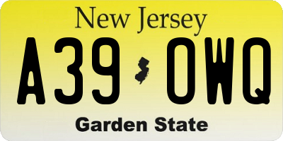 NJ license plate A39OWQ