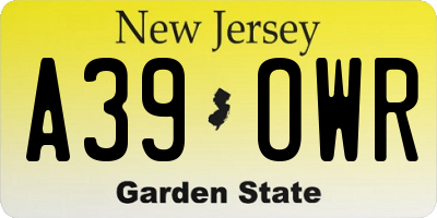 NJ license plate A39OWR