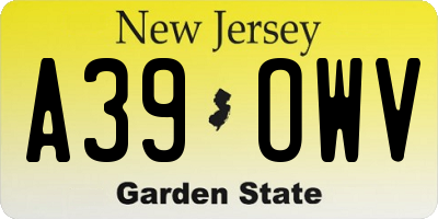 NJ license plate A39OWV