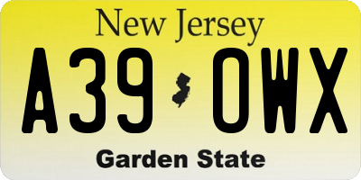 NJ license plate A39OWX