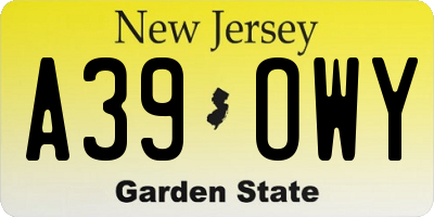 NJ license plate A39OWY