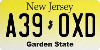 NJ license plate A39OXD