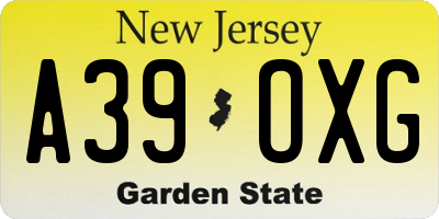NJ license plate A39OXG