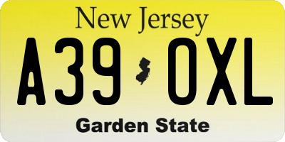 NJ license plate A39OXL