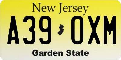 NJ license plate A39OXM