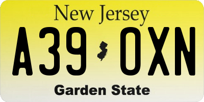 NJ license plate A39OXN