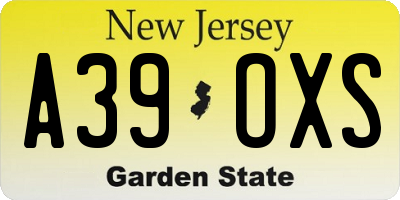 NJ license plate A39OXS