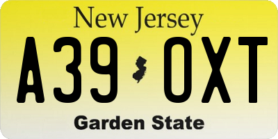 NJ license plate A39OXT