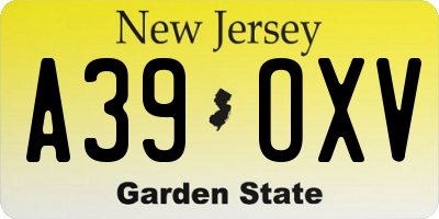 NJ license plate A39OXV