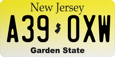 NJ license plate A39OXW
