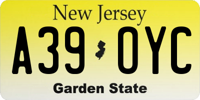 NJ license plate A39OYC