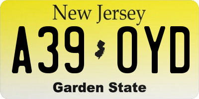 NJ license plate A39OYD