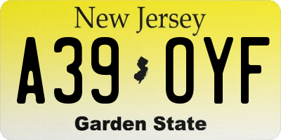 NJ license plate A39OYF