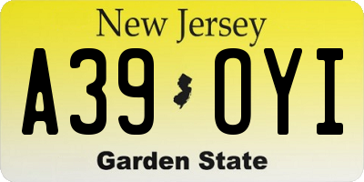 NJ license plate A39OYI