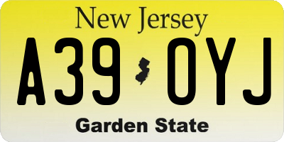 NJ license plate A39OYJ
