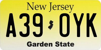 NJ license plate A39OYK