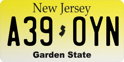 NJ license plate A39OYN