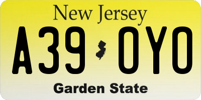 NJ license plate A39OYO