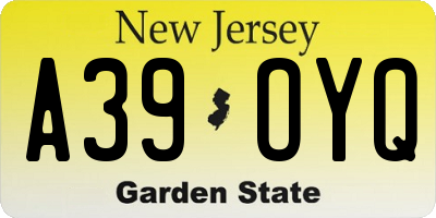 NJ license plate A39OYQ