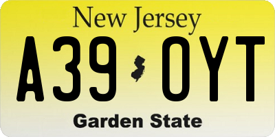 NJ license plate A39OYT