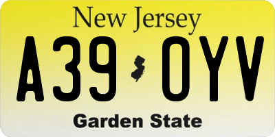 NJ license plate A39OYV