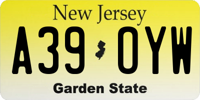 NJ license plate A39OYW