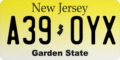NJ license plate A39OYX