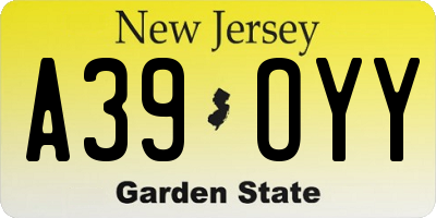NJ license plate A39OYY
