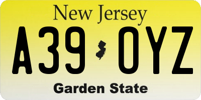 NJ license plate A39OYZ