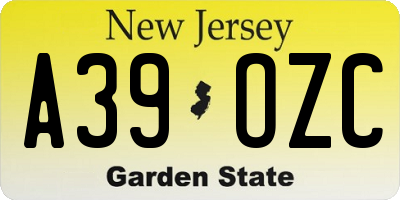 NJ license plate A39OZC