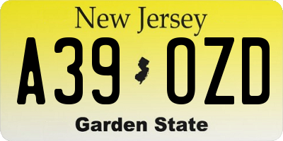 NJ license plate A39OZD
