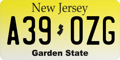 NJ license plate A39OZG