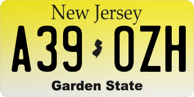 NJ license plate A39OZH