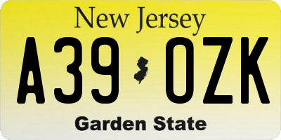 NJ license plate A39OZK