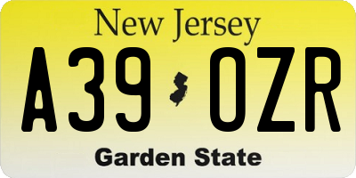 NJ license plate A39OZR