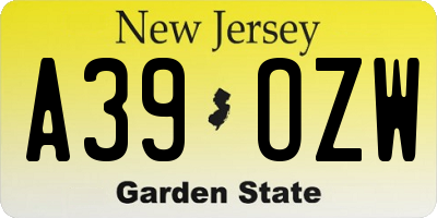 NJ license plate A39OZW