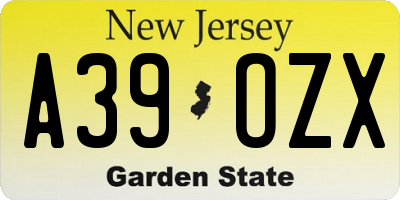 NJ license plate A39OZX
