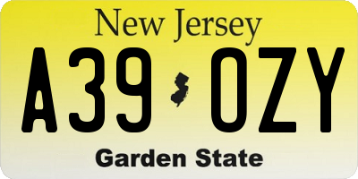 NJ license plate A39OZY