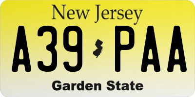 NJ license plate A39PAA