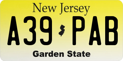 NJ license plate A39PAB
