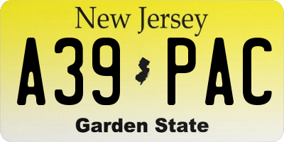 NJ license plate A39PAC