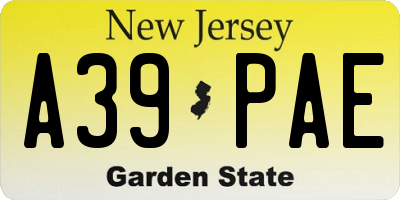 NJ license plate A39PAE