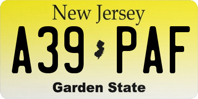 NJ license plate A39PAF