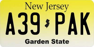 NJ license plate A39PAK