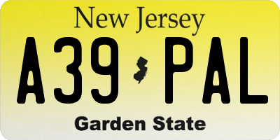 NJ license plate A39PAL